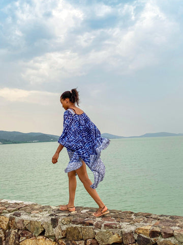 Moss Rose Blue Tie Dye Kaftan